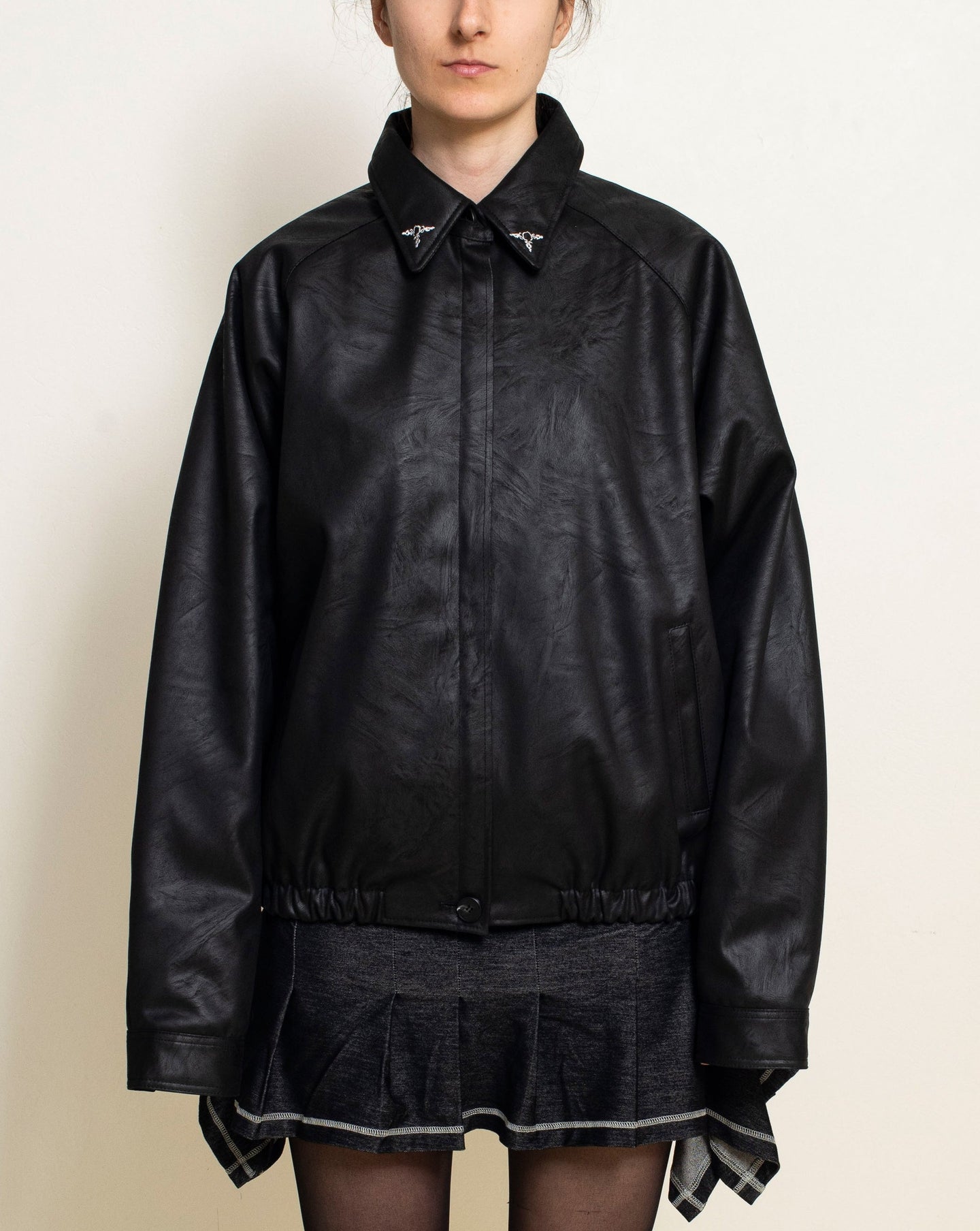604service - Embroidered Leather Jacket